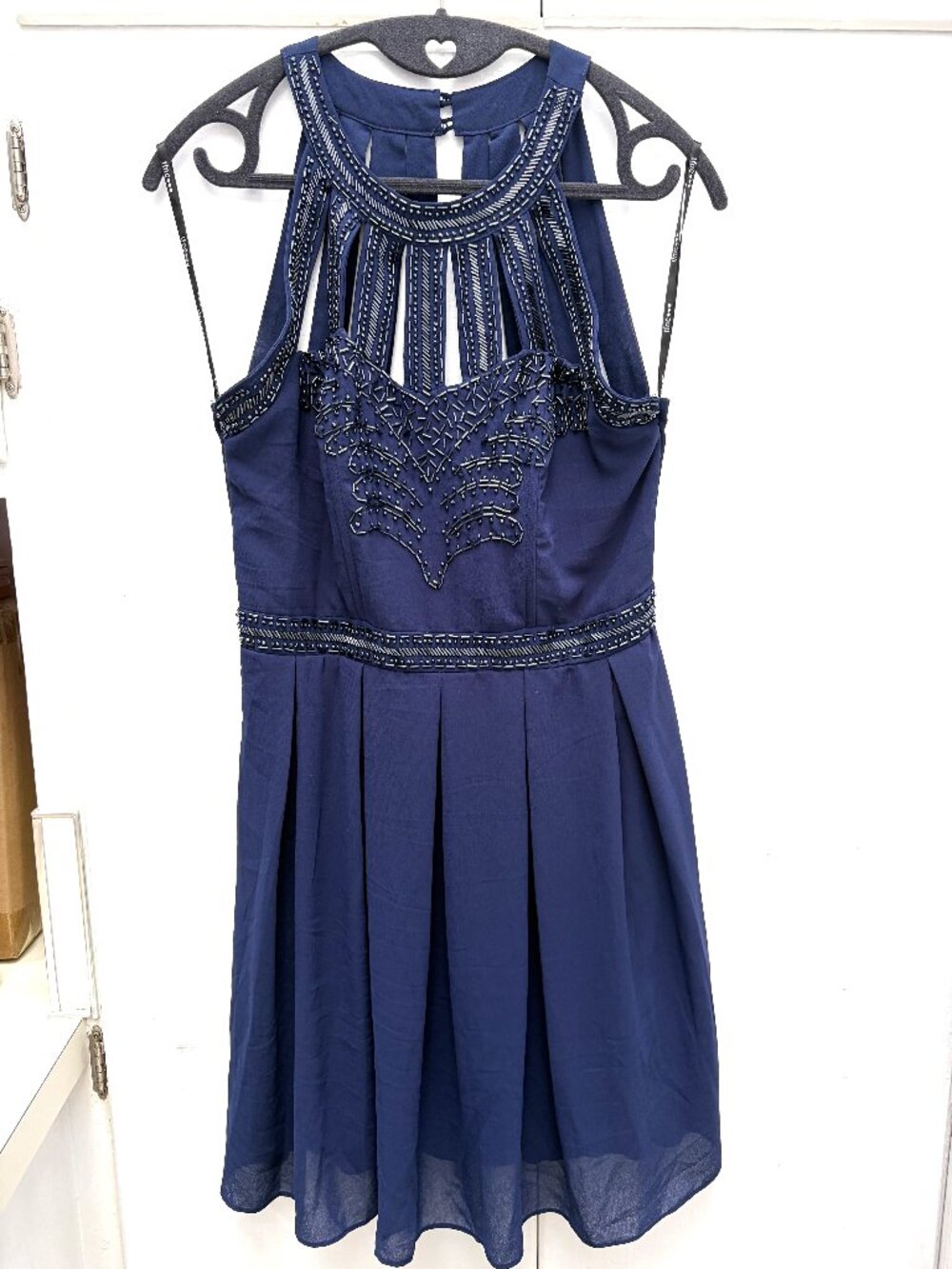 NWOT TFNC London Deep Sapphire Blue Beaded Party Dress Size M